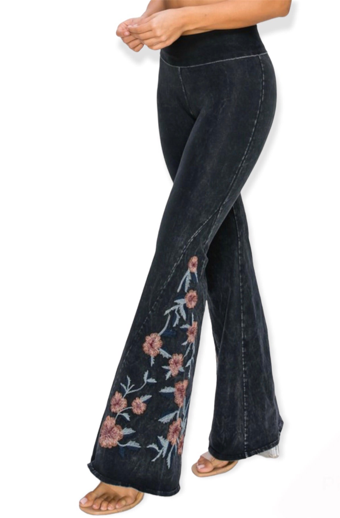 Petite Wide Leg Pants For Women Dressy Embroidery Destoryed Flare Jeans  Button Waist Bell Bottom Denim Pants - Walmart.com